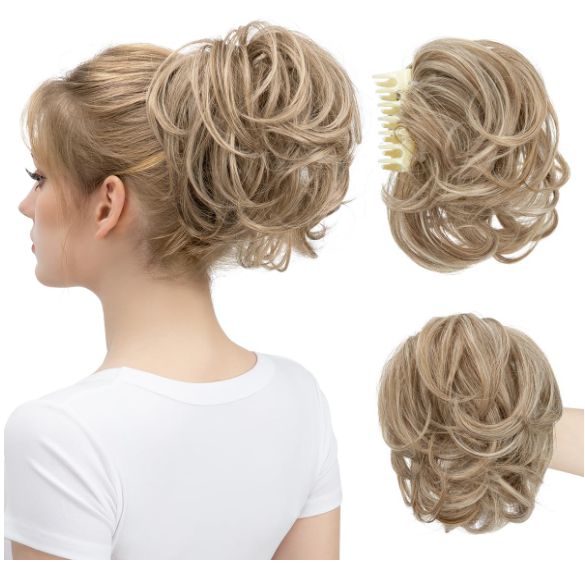 Claw Clip Short Ponytail Messy Bun Hair Piece Bendable Hair Branch Extensions Fluffy Wavy Curly Synthetic Versatile Ash Grey Hairpieces