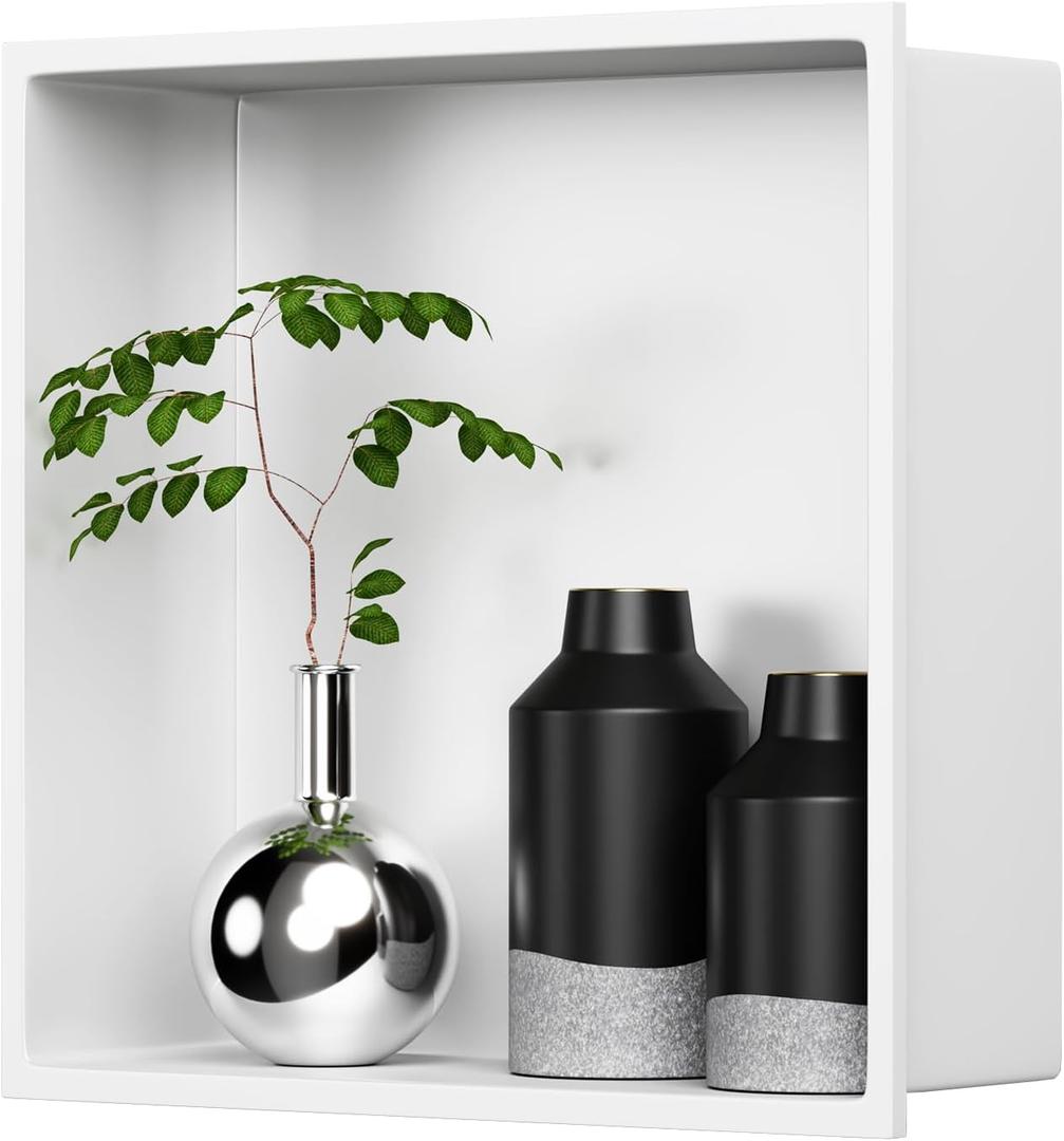 BWE Stainless Steel Shower Niche 12" x 12" No Tile Needed Waterproof Niche for Bathroomr Wall Recessed Shower Shelf for Bathroom Storage, White