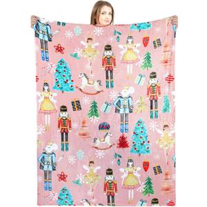 Buryeah Christmas Nutcracker Throw Blanket Soldier Prince Fairy Mouse Gift 60 x 50 Inches Ballet Nutcracker Christmas Soft Blanket for Xmas Home Sofa Couch Bed Decor(Pink)