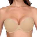 JOATEAY Strapless Backless Bra for Big Busted Women Sticky Invisible Underwire Bra Push Up Padded (Beige, M) C