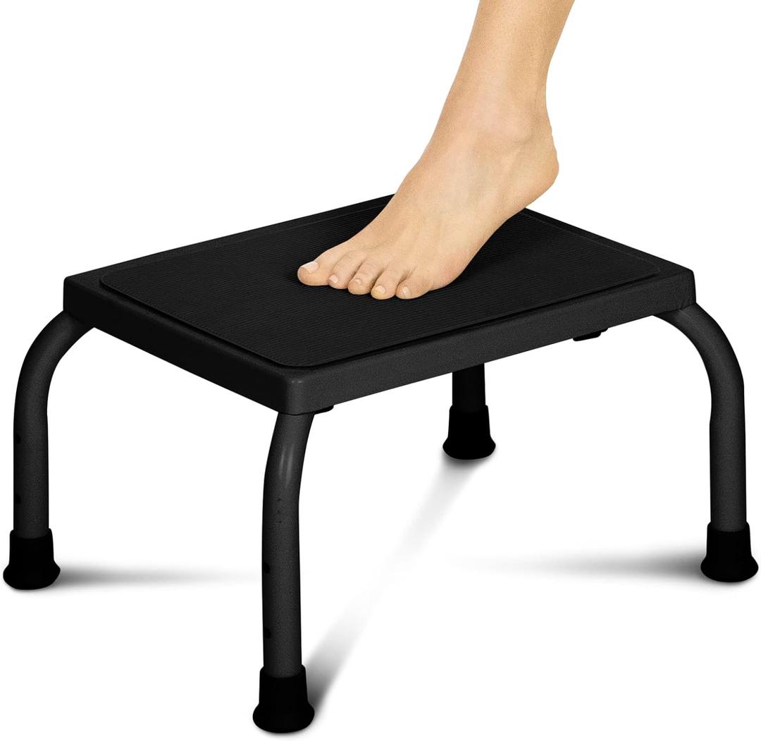 Vive Metal Step Stool - Heavy Duty Stepping Stool for Adults and Kids - Foot Platform for Kitchen, Bedroom, Bathroom - One Portable, Medical, Lightweight Step for Bariatric, Elderly Child, Senior (Black)