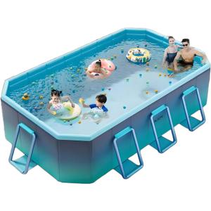Foldable Pool, Non-Inflatable Kids' and Adults' Outdoor Swimming Pool, Large Kiddie Pool Hard Plastic Shell Portable Pool, Kid Pool for Backyard Dog Pools (116" x 65" x 21") (Glacier Blue)