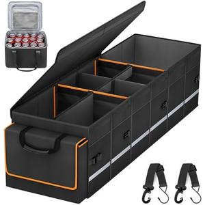 Car Trunk Organizer and Storage with Lid & Removable Leakproof Cooler Bag, Car Accessories 6 Removable Dividers for Custom Space, Collapsible Large Trunk Organizers Interior for SUV Sendan with Cover