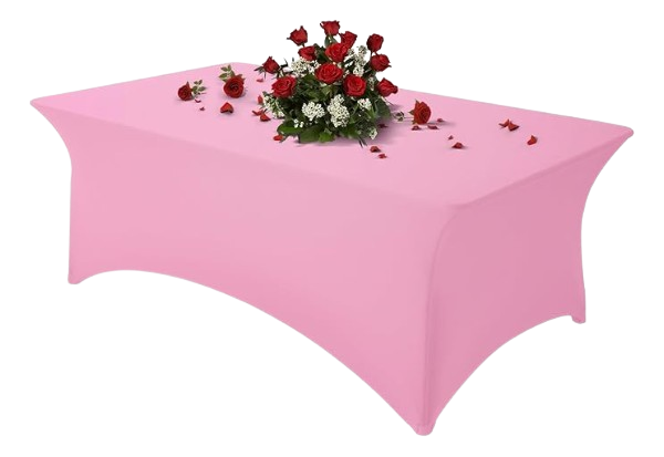 Table Cloth Pink 8FT Spandex Tablecloth for Rectangle Fitted Table Cloths Stretch Covers Washable Wrinkle Free Tablecloths for Festival Camping Picnic Wedding Party
