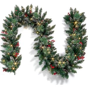 Jealoeur Christmas Garland with Lights, Battery Powered 8 Lighting Modes, 9FT 50 LED Luminous Christmas Decorations Indoor Home Decor.