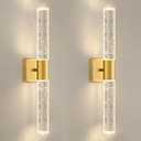 Brushed Gold LED Wall Sconces Set of 2 with LED Warm Light Interior Glam Crystal Wall Light, Hardwired, 2 packs