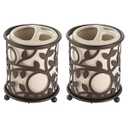 iDesign Vine 3 Divided Sections for Bathroom or VanitySet of 2Vanilla/Bronze Toothbrush Holder