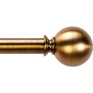 Brass Curtain Rods for Windows 18 to 120 inches, 1 Inch Modern Metal Drapery Rods, Adjustable Heavy Duty Curtain Pole with Round Finials(18"-120"Antique Brass)