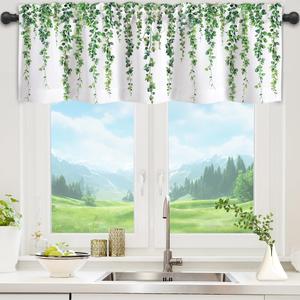 Vanleonet Valances for Windows, Green Leaves Kitchen Window Valances, Rod Pocket Window Curtain Valances for Bedroom Living Room 54" W x 18" L, 1 Panel
