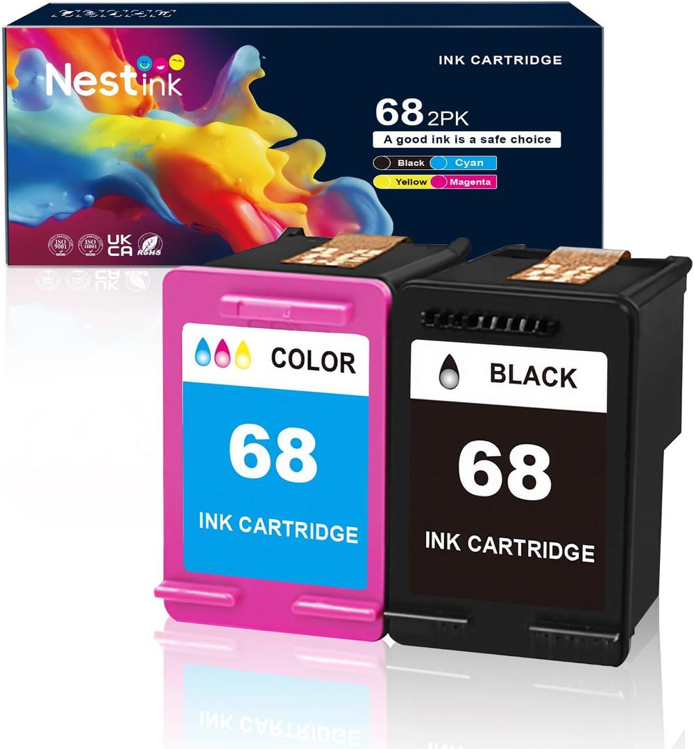 68 Ink Cartridge, Replacement for HP Ink 68 68xl Ink Cartridge Combo Pack (1 Black and 1 Color), Compatible with HP Envy 6552e 6555e 6155e 6152e 6558e 6552 e 6555 e Printer (1 Black, 1 Tri-Color)