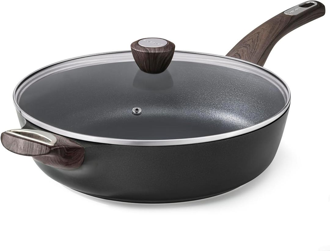 SENSARTE Nonstick Frying Pan Skillet with Lid, 12 Inch Large Deep Frying Pan, 5 Qt Non Stick Saute Pan with Cover, Induction Pan, Healthy Non Toxic Cooking Pan with Helper Handle, PFOA PFOS Free (Classic Black)