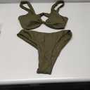 geluboao Army Green High Cut Swimsuit for Women Two Piece Sexy V Neck Push Up Swim Bras Cute High Waisted High Leg Thong Bottom M