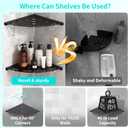 Shower Corner Shelf 304 Stainless Steel Shower Caddy 2 Tier Shower Organizer Niche with Extra 6 Hangers Shelves 40 lbs Large Capacity Shower Shelf for Inside Anti-Rust Drilling Installation(Black)