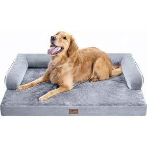 Large Dog Bed Orthopedic Washable - Beds Bolster - Medium XL XLarge Big Dogs - Memory Foam Couch Sofa - Waterproof with Removable Cover (Grey)
