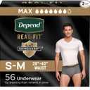 Depend Real Fit Adult Diapers, Incontinence Underwear for Men, Disposable, Maximum Absorbency, Small/Medium, Grey, 56 Count (2 Packs of 28), Packaging May Vary