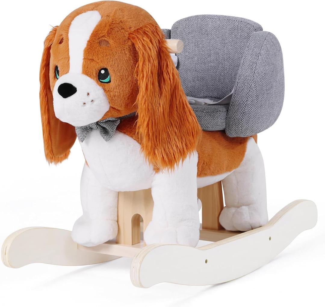 labebe Child Rocking Horse Toy, Stuffed Animal Rocker, Green Crocodile Plush Rocker Toy for Kid 6 Month -3 Years, Wooden Rocking Horse Chair/Rocker/Animal Ride on (King Dog)