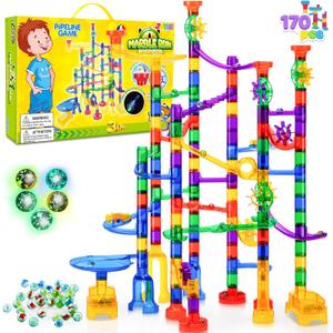 JOYIN 170Pcs Glowing Marble Run, Construction Building Blocks Toys with 5 Glow in The Dark Glass Marbles, STEM Educational Building Block Toy, Birthday Gifts, Easter Basket Stuffers