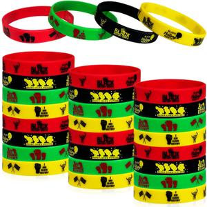 Black History Month Rubber Bracelets Party Favors Pan African American Party Silicone Band Bracelet Party Supplies Rubber Bracelets Bulk Goodie Bag Gifts for Black History Month Party 24 Counts