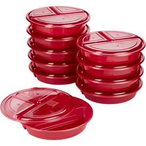GoodCook Meal Prep Containers Set Microwave & Dishwasher-Safe Round Food Organizers with Labeled Compartments BPA-Free Food Storage Set with Snap Shut Lids Portion Control, 10-Pieces, Red