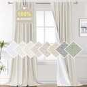 H.VERSAILTEX Faux Linen Texture 96 Inches Curtains for Bedroom 100% Blackout Thermal Insulated Antique White Curtains Back Tab/Rod Pocket Darkening Drapes for Living Room Nursery 52x96 Inch (2 Panels)