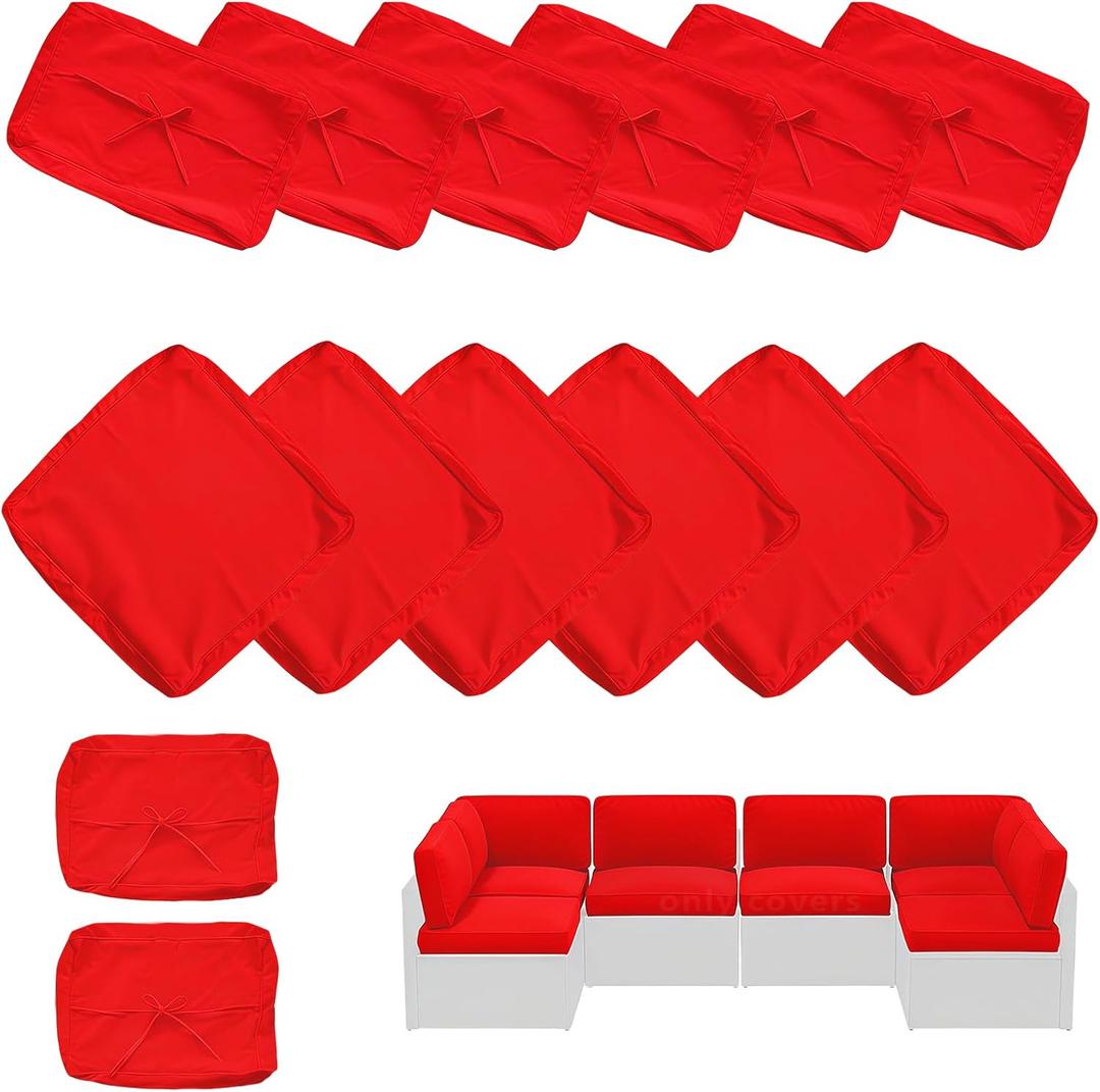 14 Pack Outdoor Cushion Covers, Waterproof Garden Furniture with Zipper Cushion Cover, Outdoor Cushion Cover for Courtyard Furniture (Red, 23.6Lx23.6Wx4.33H)