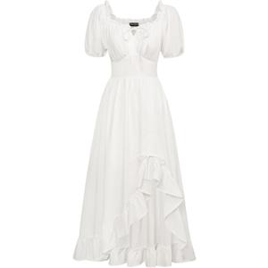 Scarlet Darkness Renaissance Dress Women Cottagecore Corset Dress Ruffle Maxi Dress with Pockets XL