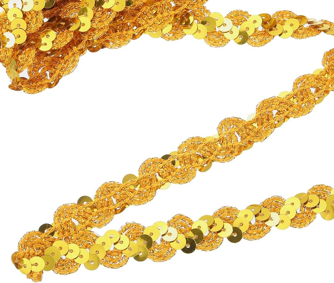 uxcell 11 Yard Sequins Trim Ribbon 0.6 Inch Sequin Gimp Braid Trim Spangle Flat Sequins Paillette Fabric Flat Trims Strips for Crafts Sewing Clothes Home Party Decoration, Yellow Gold