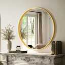 VooBang 24 inch Round Bathroom Mirror, Gold Modern Circle Wall Mounted Vanity Mirror with Gorgeous Circular Deep Frame for Bathroom, Living Room, Bedroom, Hanging or Leaning