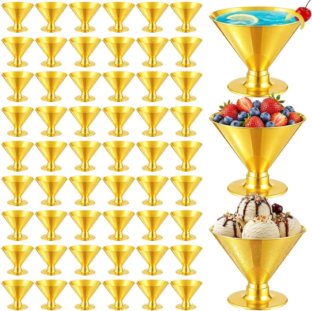 100 Pcs Gold Plastic Martini Glasses 5 oz Disposable Cocktail Glasses Mini Martini Cups for Wedding Graduation Party Mother's Day Summer Birthday Espresso Wine Champagne Ice Cream