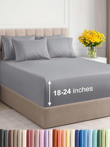 Extra Deep Queen Sheet Set - 6 Piece Breathable & Cooling Sheets - Hotel Luxury Bedding Set with 18-24 Inch Extra Deep Pockets - Easy Fit - Super Soft, Wrinkle Free and Comfy - Steel Blue, Queen Size