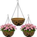 14 Inch Hanging Baskets for Plants Outdoor, 3 Pack Metal Wire Hanging Planters with Coco Coir Liners, Rust-Resistant Flower Basket with Chains & Hooks for Garden Patio Porch Deck Balcony