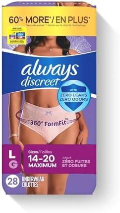 Always Discreet, Incontinence & Postpartum Underwear for Women, Maximum, Large, 28 Count
