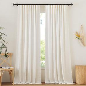 NICETOWN Linen Sheer Curtains for Bedroom 95 Inches Long, Back Tab/Rod Pocket Pinch Pleated Living Room Curtains, Thermal Insulated Light Filtering Floor Privacy Drapes, 2 Panels, 52" W x 95" L