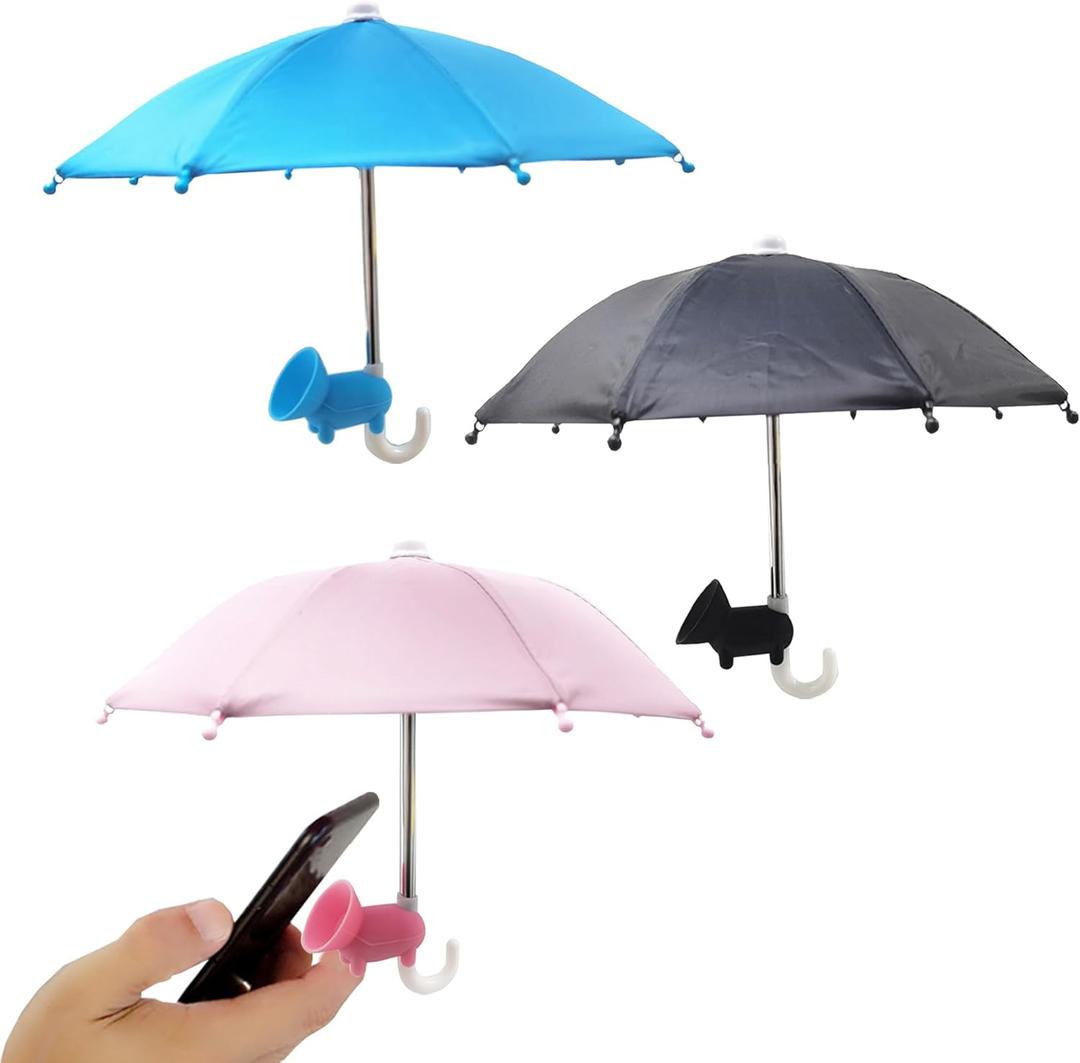3 Pcs Phone Umbrella Cell, Phone Umbrella for Sun Shad with Suction Cup Stand, Outdoor Sun Phone Umbrella Mobile Holder for Phone with Adjustable Piggy Suction Cup Phone Cell Sunshade