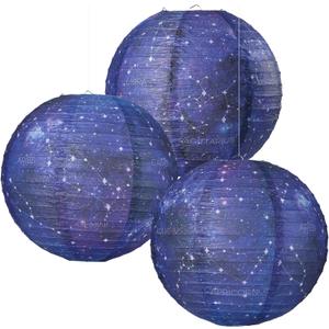 3pcs Galaxy Paper Lanterns with Constellation, 12 inch Space Party Decor, Galaxy Themed Paper Lanterns for Galaxy Party Decorations Party Birthday Room Decorations