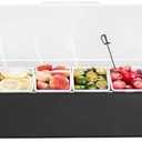 VEVOR Chilled Condiment Server, 6 Compartment Ice Cooled Condiment Serving Container, Chilled Garnish Tray Bar Caddy with Lid, for Bartending & Serving Taco, Salad, Fruit, Home & Restaurant Supplies