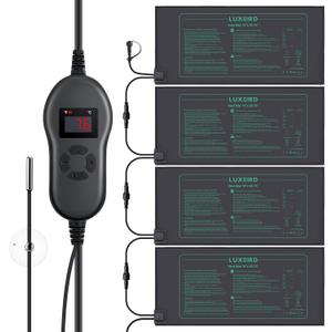 LUXBIRD 4 Pack Seedling Heat Mats with Digital Thermostat Controller, 10" x 20.75" Waterproof for Seed Starting, Germination, Hydroponics, Brewing, Breeding, Greenhouses (LB-HT04)