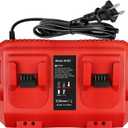 Fast Charger Replacement for Milwaukee M18 Battery Charger Station  Dual Slot Charging Base Compatible with 18V Batteries, 48-11-1830, 48-11-1850, 48-11-1860, Smart LED Indicator (Red)