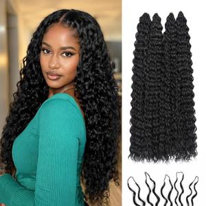 Miracle Knots Feather Crochet Hair (Deep Wave) - 20" Hand-Tied Synthetic Extensions, 100 Strands Soft Cotton Core Glue-Free Knotless Hair Pieces (Natural Black)