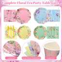 450 Pcs Floral Tea Party Tableware Set Decorations Scalloped Flower Paper Plates Napkins Cups Cutlery Straws for Pastel Garden Baby Bridal Shower Wedding Birthday Party Supplies, Serves 50