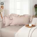 JoraLion 12"x20" Throw Pillow Covers, Khaki Scalloped Cotton Plaid Gingham Ruffle Decor Pillowcase Farmhouse Soft Cushion Case for Couch Sofa Bed Living Room, Set of 2, Covers ONLY