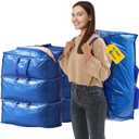 Extra Large Moving Bags - 6-Pack Heavy Duty Storage Duffel - Sturdy Backpack Straps Handles, Zippers - Reusable Moving Storage Bags for Clothes - Folding Collapsible Storage Tote Bag Set  Blue