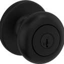 Kwikset Cove Entry Door Knob with Lock and Key, Secure Keyed Handle Exterior Doorknob, Front Entrance and Bedroom, Matte Black, Pick Resistant SmartKey Rekey Security (1 Pack)