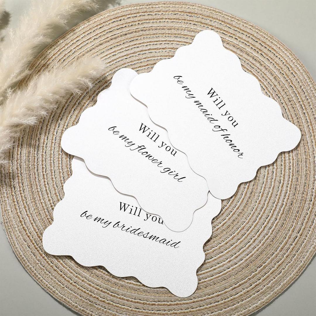 12 Sets Will You Be My Bridesmaid Card Maid of Honor Proposal Flower Girl Wave Cut Card with White Envelopes for Wedding Bridal Shower Supplies