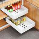 Pull out Cabinet Organizer, 21"Deep, 11.8"Wide Full-Extension Heavy Duty Slide out Drawers with Nano Adhesive, Roll Out Shelves Sliding Cabinet for Kitchen, Bathroom, Pantry, Under Sink Storage (White)
