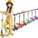 Lifemaster Mini 3-Wheel Kids Scooter with Multi-Color Wheel Lights 4-Height Adjustable Handlebar, Wide Anti-Slip Deck, Child Safety Certified, Boys & Girls Ages 2+ Supports Up to 110 lbs, Yellow