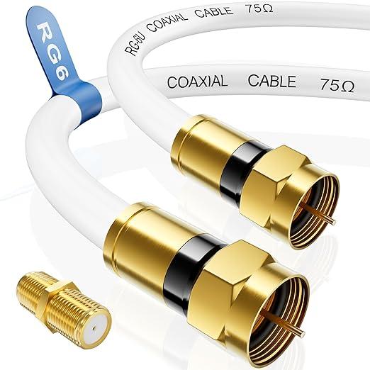 Coaxial Cable, 3FT 6FT 10FT 15FT 25FT 50FT 100FT Coax Cable Cord with Gold F-Type Connector, High Speed Internet, Digital TV Aerial for HDTV, Satellite, Antenna, Modem with Extender- 3ft,White