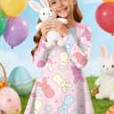 Easter Dress for Girl Bunny Rabbit Graphic T-Shirts Kids Girls Long Sleeve A Line Dresses 5-12 Years (Pink)