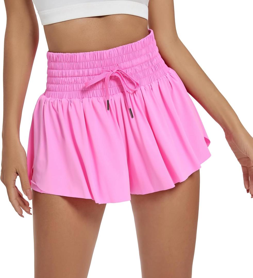 Blaosn Flowy Athletic Shorts for Women Workout Running Gym Yoga High Waist with Pockets Sweat Skorts Casual Summer Clothes (Pink, M)
