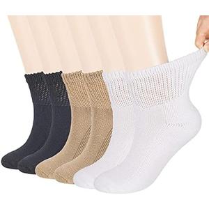 MD FootThera 4 Pairs Non-Binding Diabetic Ankle Socks for Men Women Loose Fit Top Soft Crew Socks Cushion Sole Circulatory Breathable Neuropathy Ankle Socks for Elderly Swelling Legs